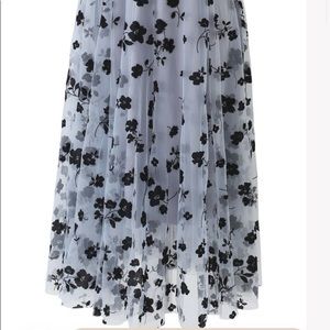 3D POSY DOUBLE-LAYERED MESH MIDI SKIRT IN DUSTY BLUE CHICWISH